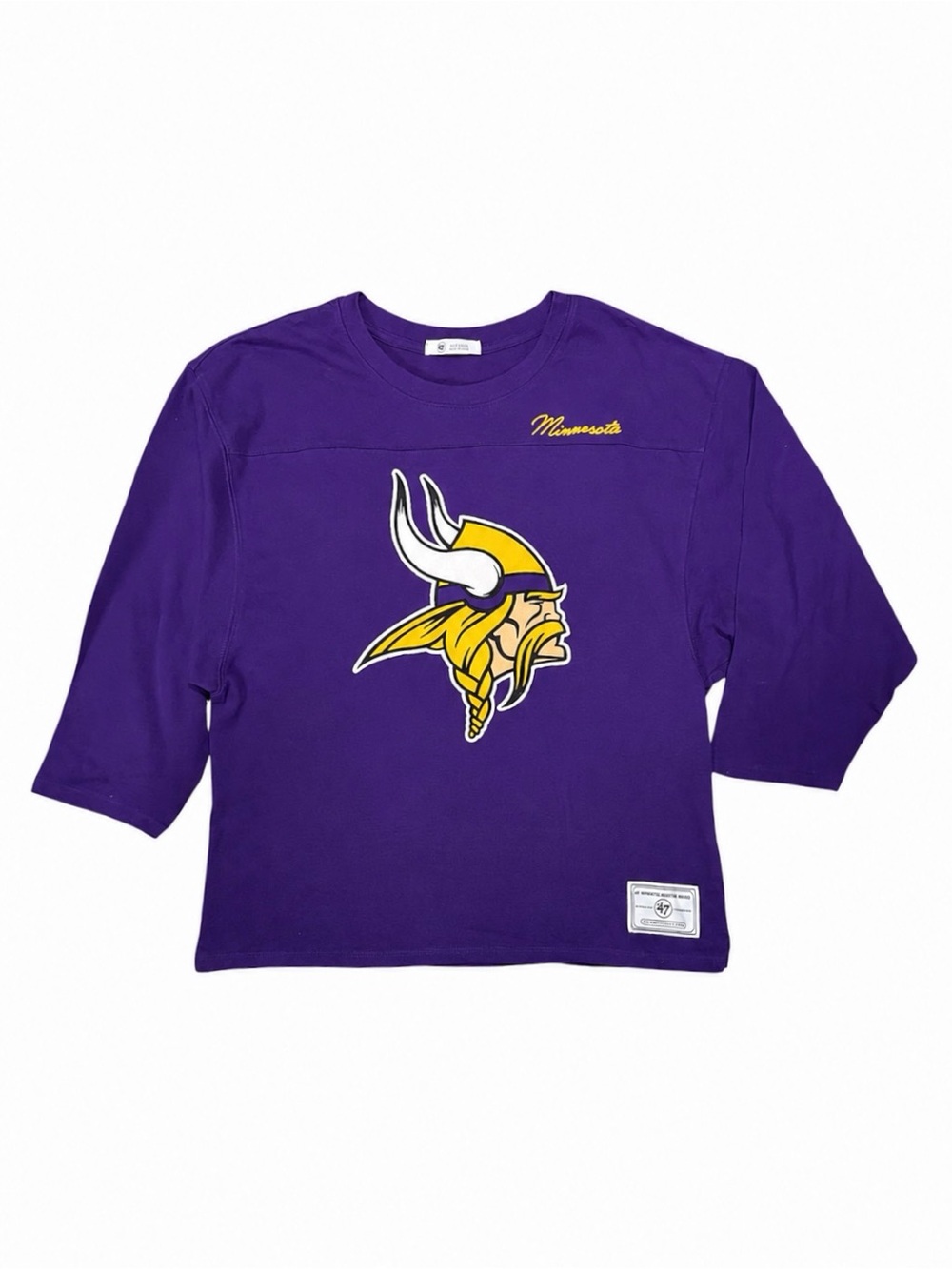 Minnesota Vikings ’47 Brand Purple Embroidered Logo 3/4 Sleeve Top Size M